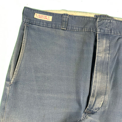 50s Faded Blue Cotton Work Chinos- 35x28.5