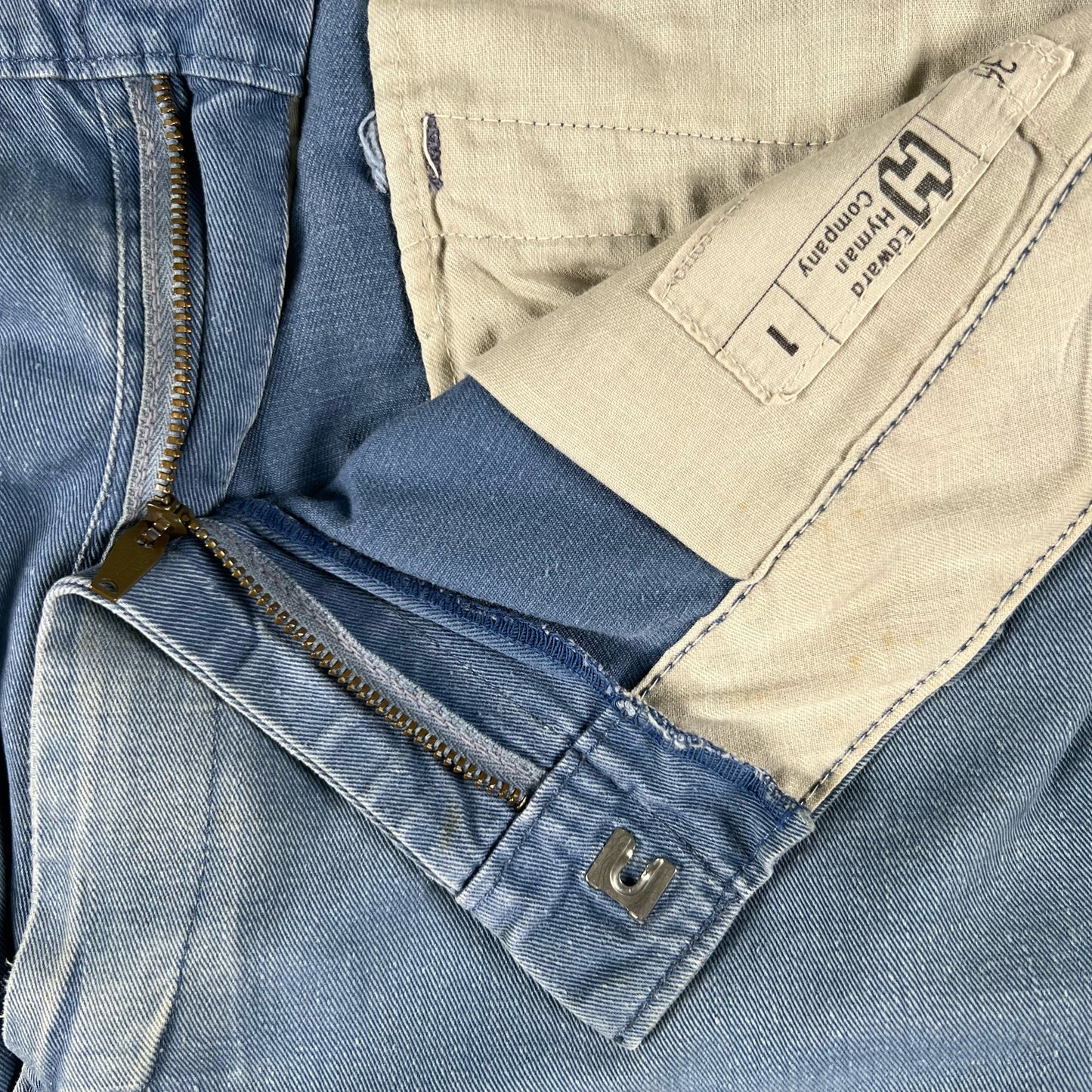 50s Faded Blue Cotton Work Chinos- 35x28.5