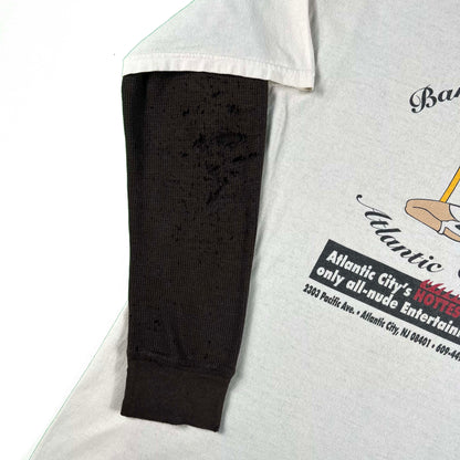 00s Atlantic City Strip Club Tee & Thrashed Black Waffle Knit Thermal- XL