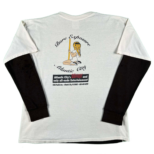 00s Atlantic City Strip Club Tee & Thrashed Black Waffle Knit Thermal- XL