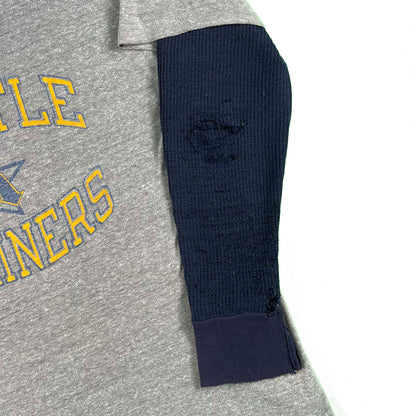 80s Paper Thin Champion Mariners Tee & Navy Waffle Knit Thermal- XL