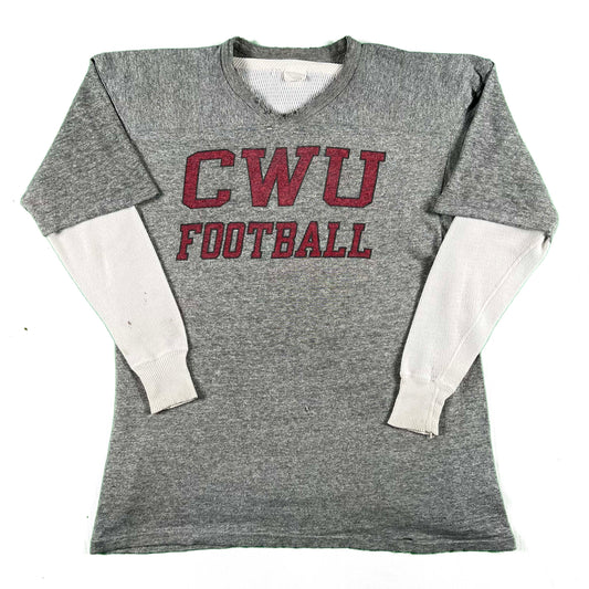 80s Thrashed Champion Football Tee & 70s Waffle Knit Thermal- L