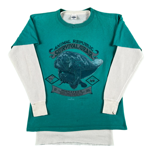90s Manatees Tee & 80s Waffle Knit Thermal- M