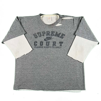 00s Thrashed Nike 'Supreme Court' Hoops Tee & 90s Waffle Knit Thermal- M