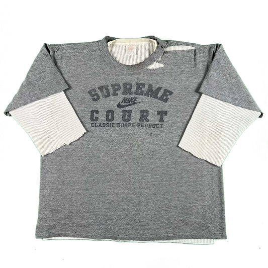 00s Thrashed Nike 'Supreme Court' Hoops Tee & 90s Waffle Knit Thermal- M