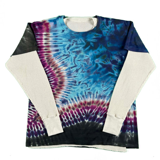 80s Beat Up Tie Dye Tee & 70s Waffle Knit Thermal- M
