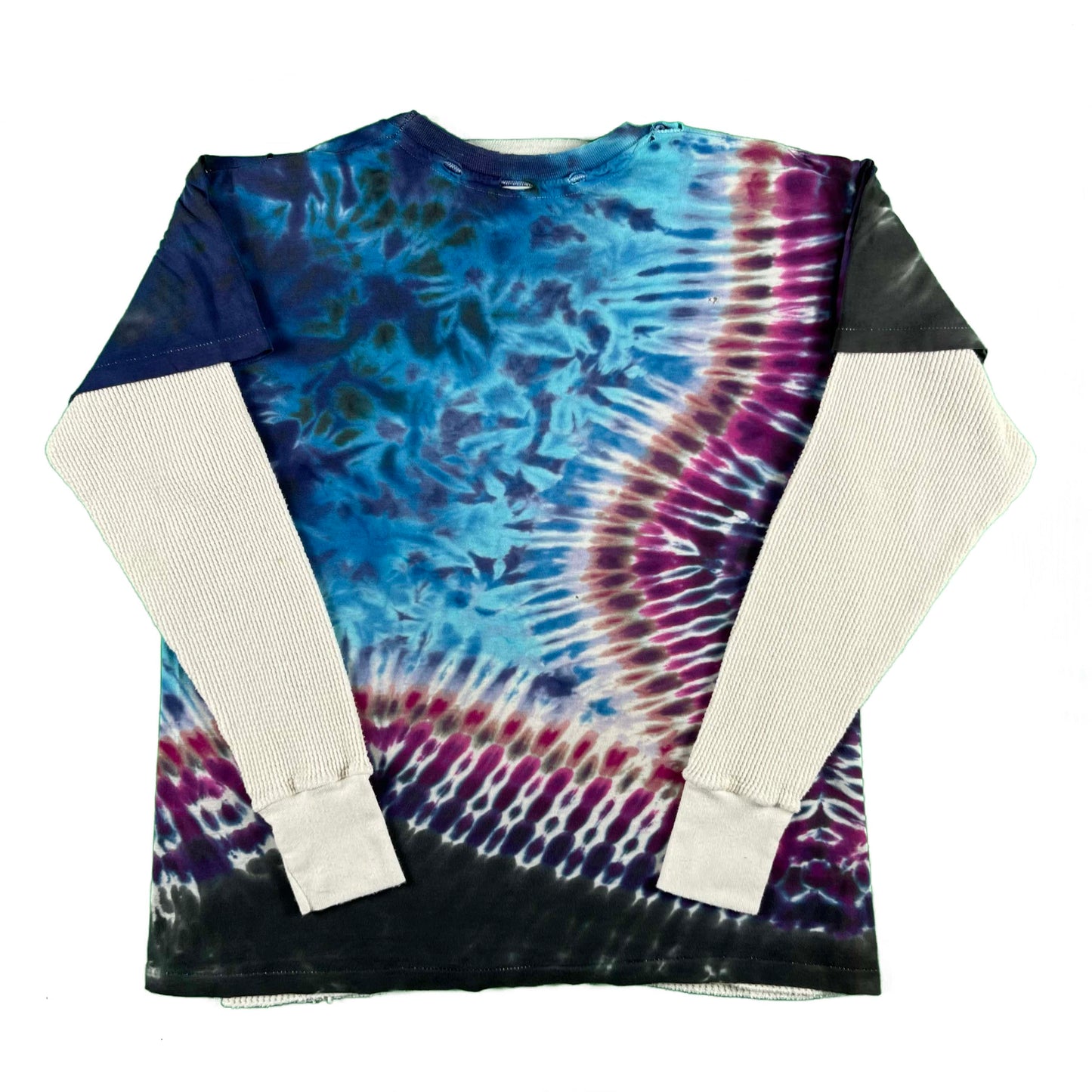 80s Beat Up Tie Dye Tee & 70s Waffle Knit Thermal- M