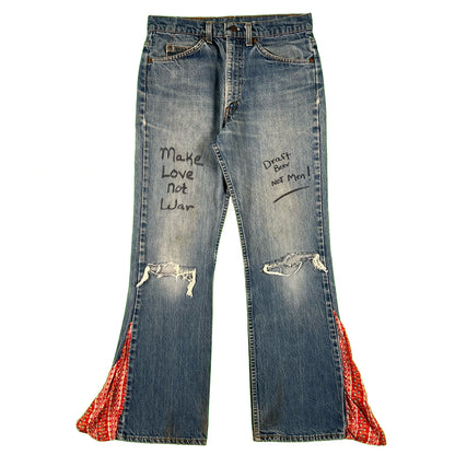 80s Levis 517 'Make Love Not War' Custom Flares- 31x28.5