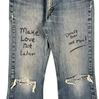 80s Levis 517 'Make Love Not War' Custom Flares- 31x28.5