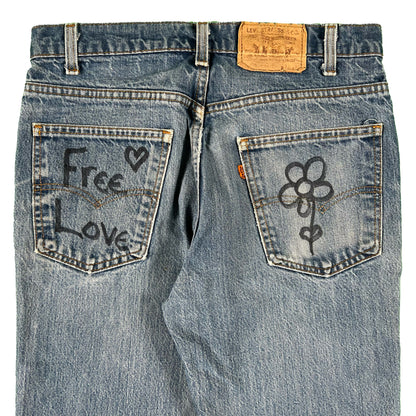 80s Levis 517 'Make Love Not War' Custom Flares- 31x28.5