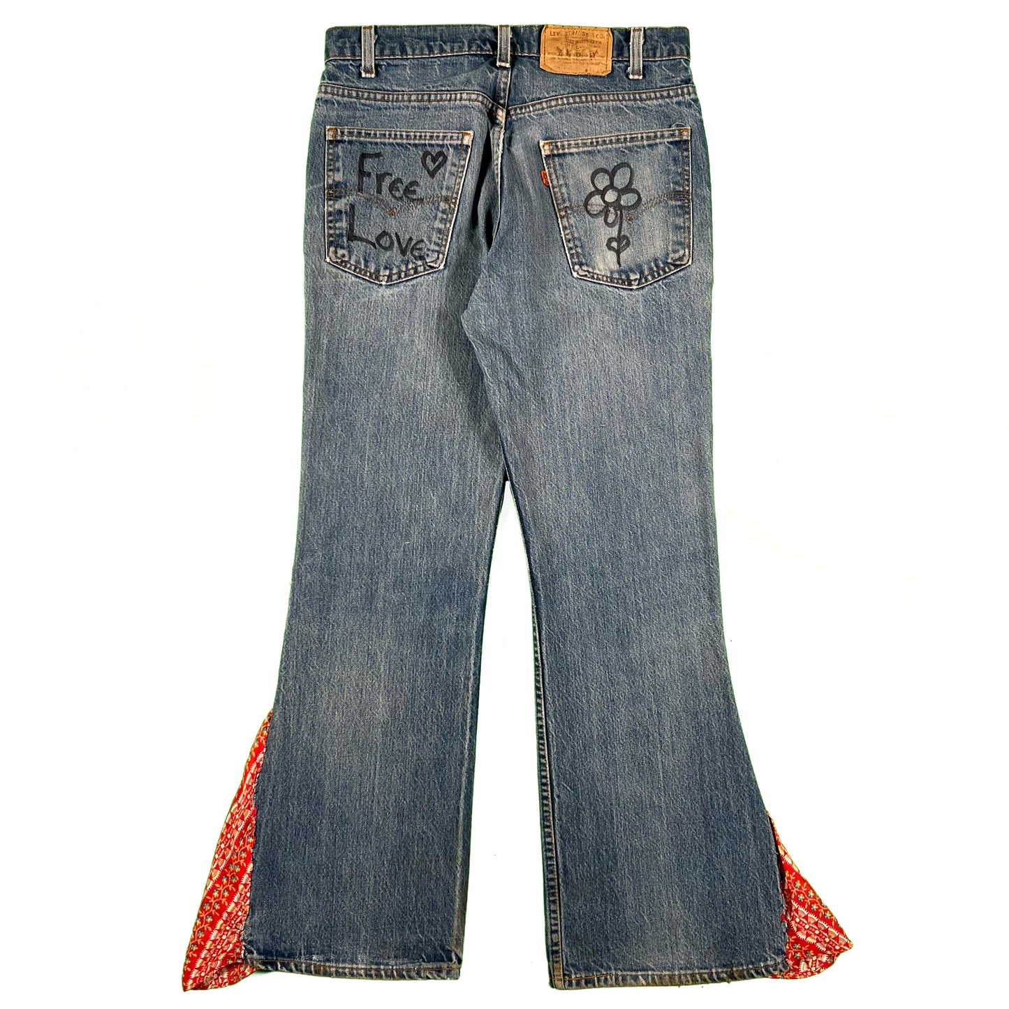 80s Levis 517 'Make Love Not War' Custom Flares- 31x28.5