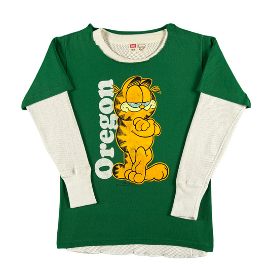 80s Oregon Garfield Tee & 60s Waffle Knit Thermal- S