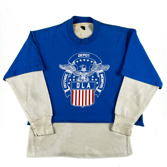 80s Defense Logistics Agency Crop Tee & 80s Waffle Knit Thermal- M