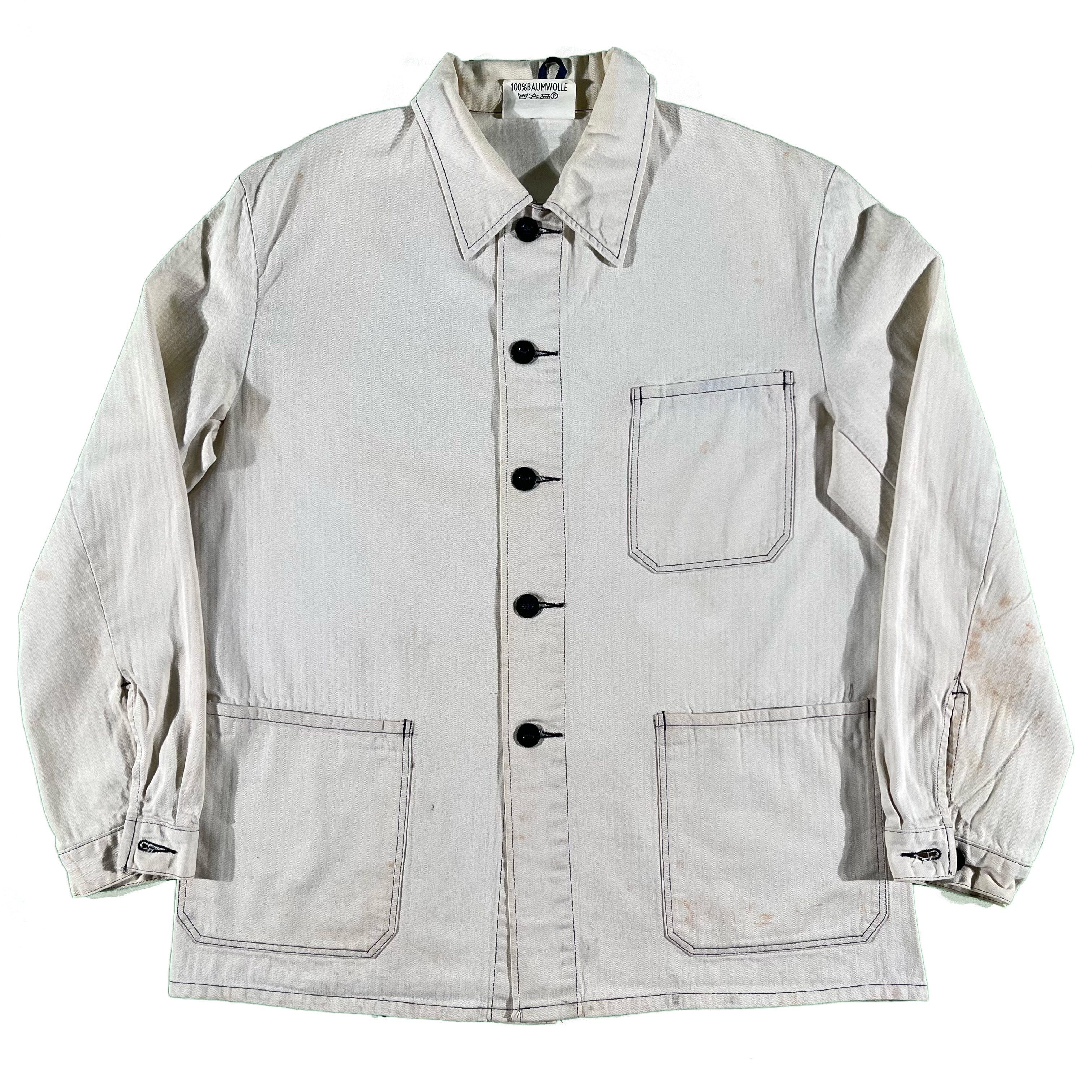 80s Bleached HBT French Chore Jacket- L – Plum Garments