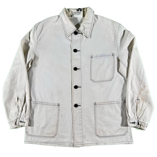 80s Bleached HBT French Chore Jacket- L