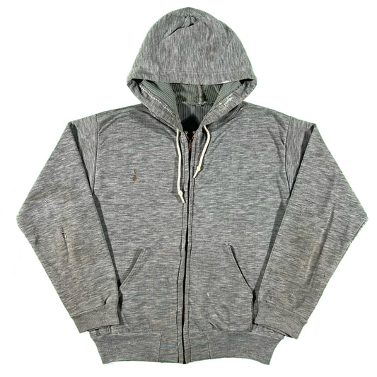 60s Boxy Grey Thermal Lined Zip Up Hoodie- S