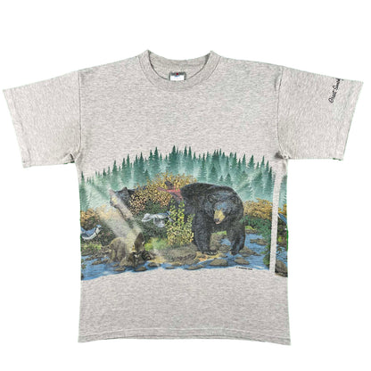 90s Wrap Around Bear Wildlife Scene Tee- M