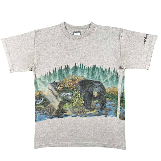 90s Wrap Around Bear Wildlife Scene Tee- M
