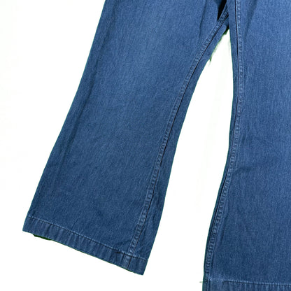 80s Seafarer Repaired Denim Bell Bottoms- 35x29