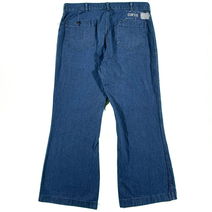 80s Seafarer Repaired Denim Bell Bottoms- 35x29