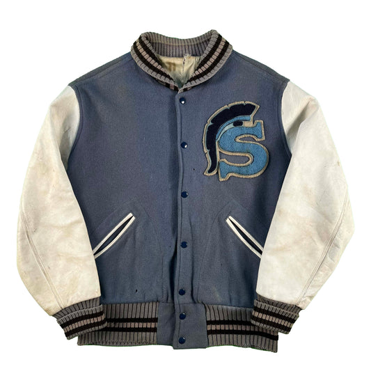 50s Blue Spartans Varsity Jacket- XL