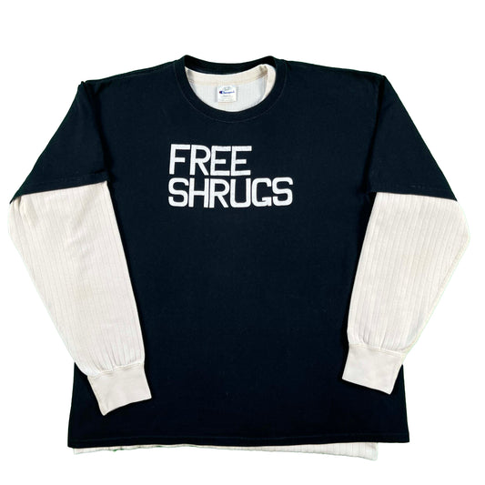 00s Free Shrugs Tee & Champion Ribbed Thermal- L