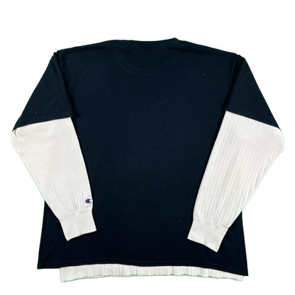 00s Free Shrugs Tee & Champion Ribbed Thermal- L