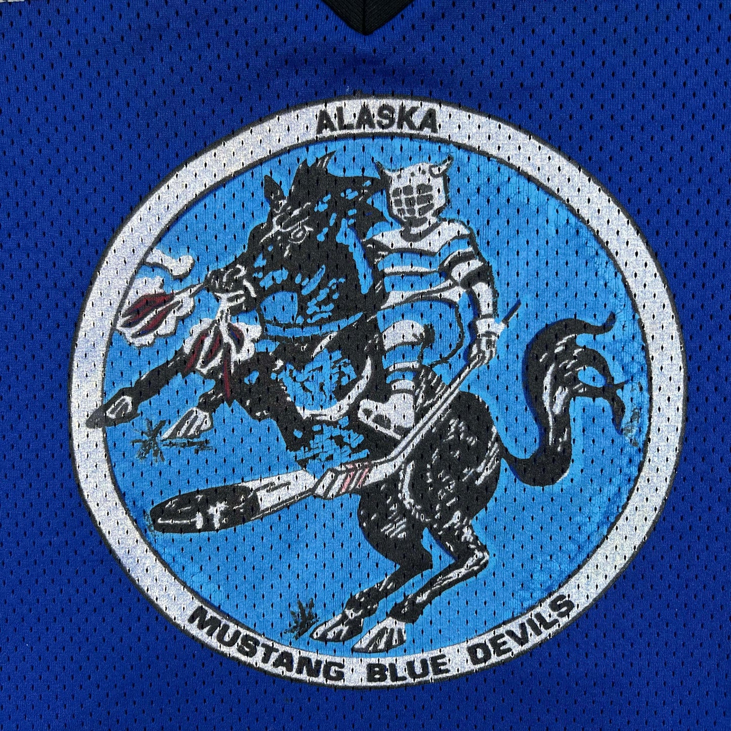 80s Alaska Mustang Blue Devils Mesh Hockey Jersey- S