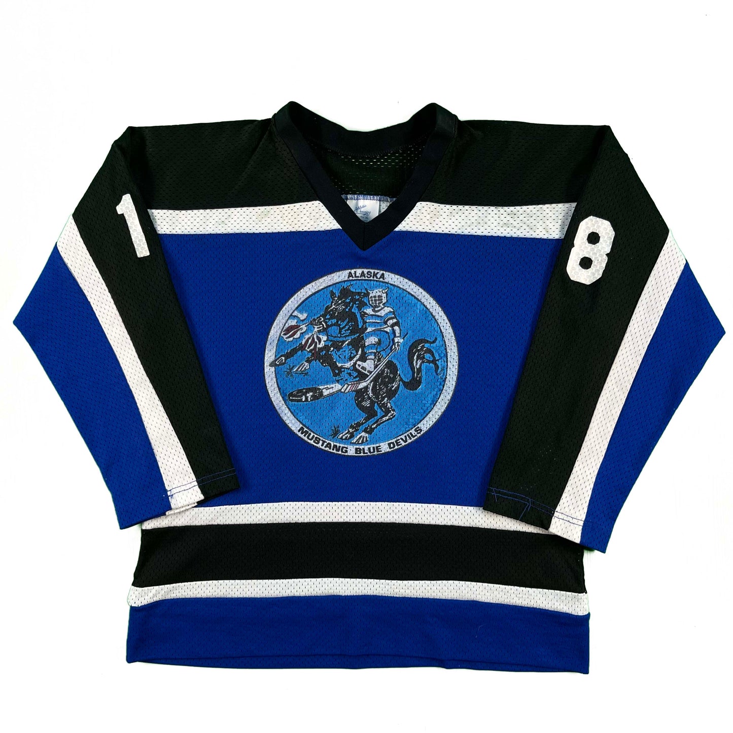 80s Alaska Mustang Blue Devils Mesh Hockey Jersey- S