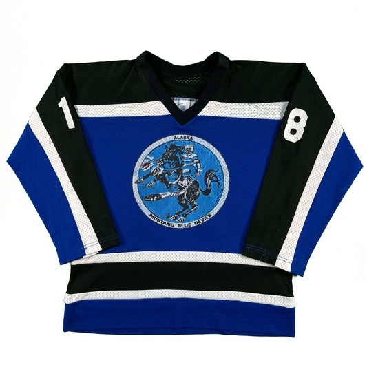 80s Alaska Mustang Blue Devils Mesh Hockey Jersey- S