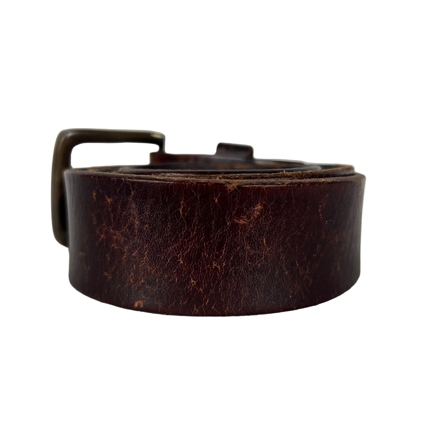 90s/00s Square Buckle Patina Brown Leather Belt- M