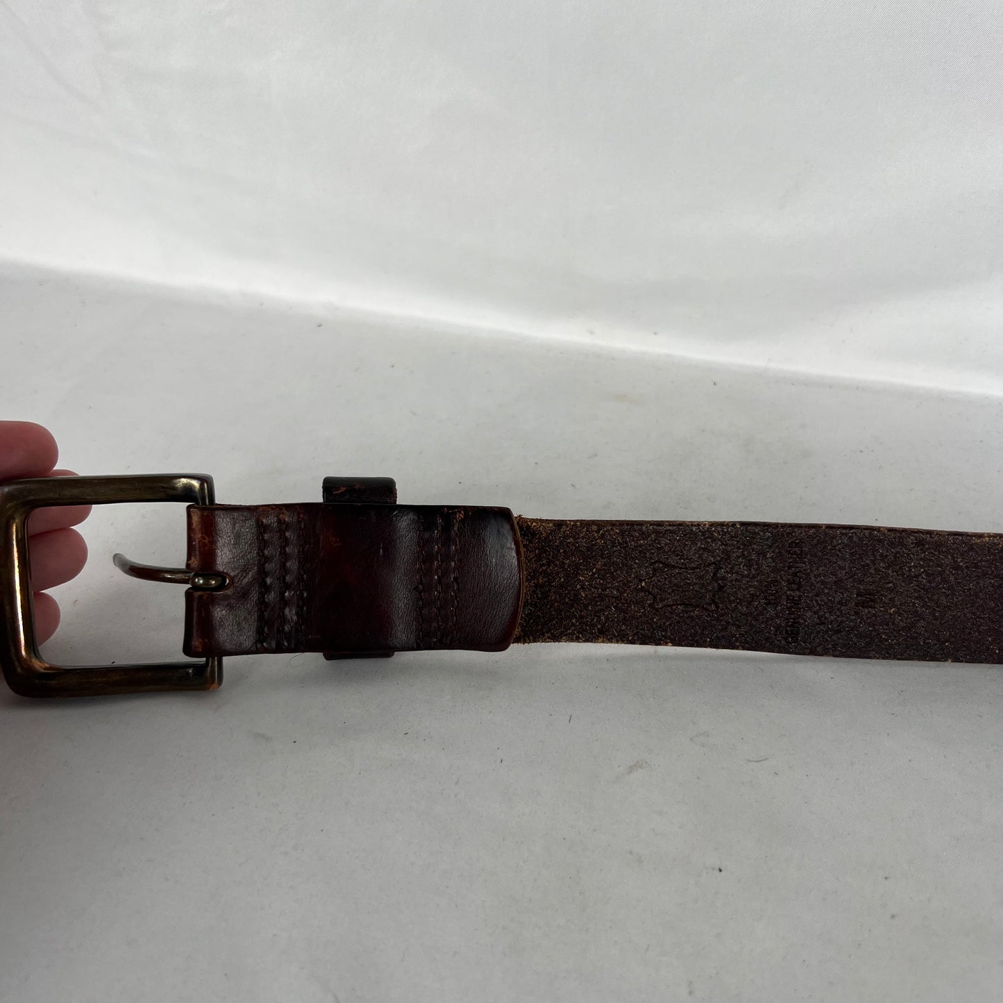 90s/00s Square Buckle Patina Brown Leather Belt- M