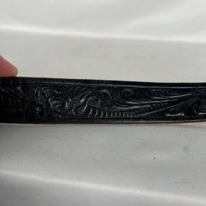 90s Justin 'Champion' Embellished Black Leather Belt- 26