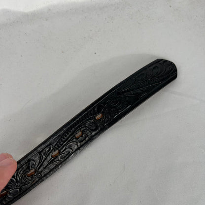 90s Justin 'Champion' Embellished Black Leather Belt- 26