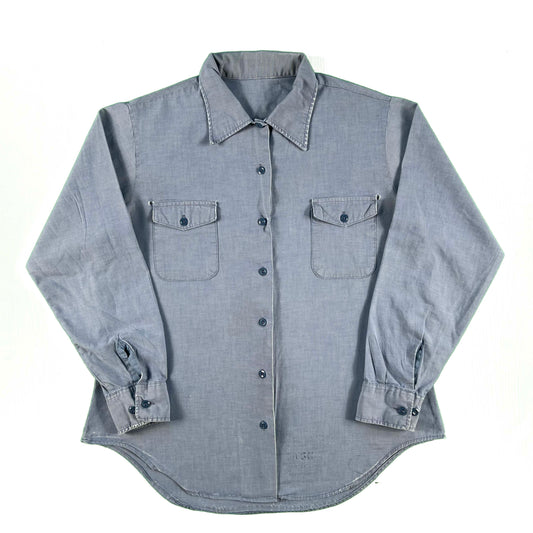 70s Thrashed USN Navy Chambray- L