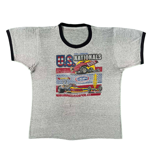 80s Indy Car Black & Grey Ringer Tee- L