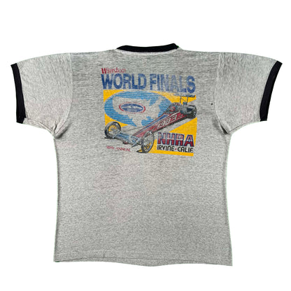 80s Indy Car Black & Grey Ringer Tee- L