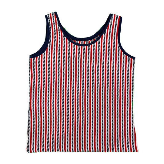 70s Red, White, & Blue Striped Knit Tank Top- M