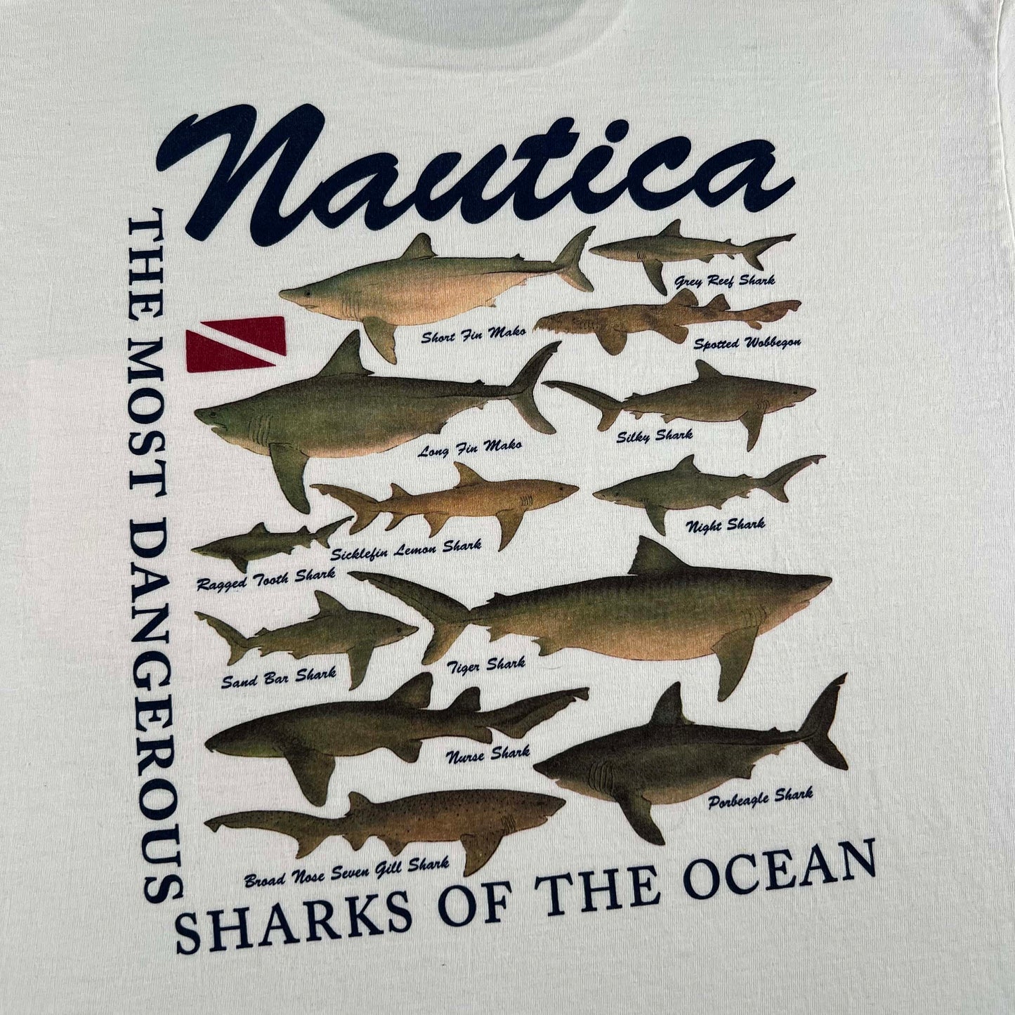 90s The Most Dangerous Sharks in the Ocean Nautica Tee- M