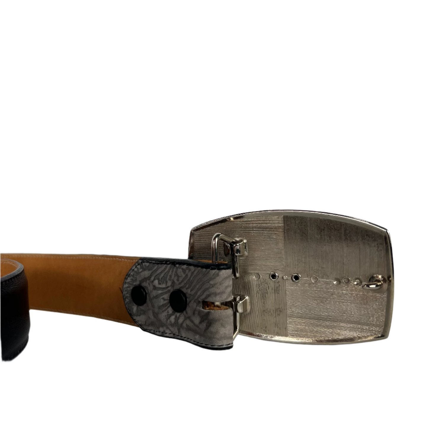 90s Tony Lama Black and Marble Belt w Pearl Buckle- 36"-40"