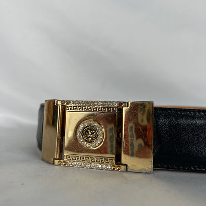 90s Tony Lama Black and Marble Belt w Pearl Buckle- 36"-40"