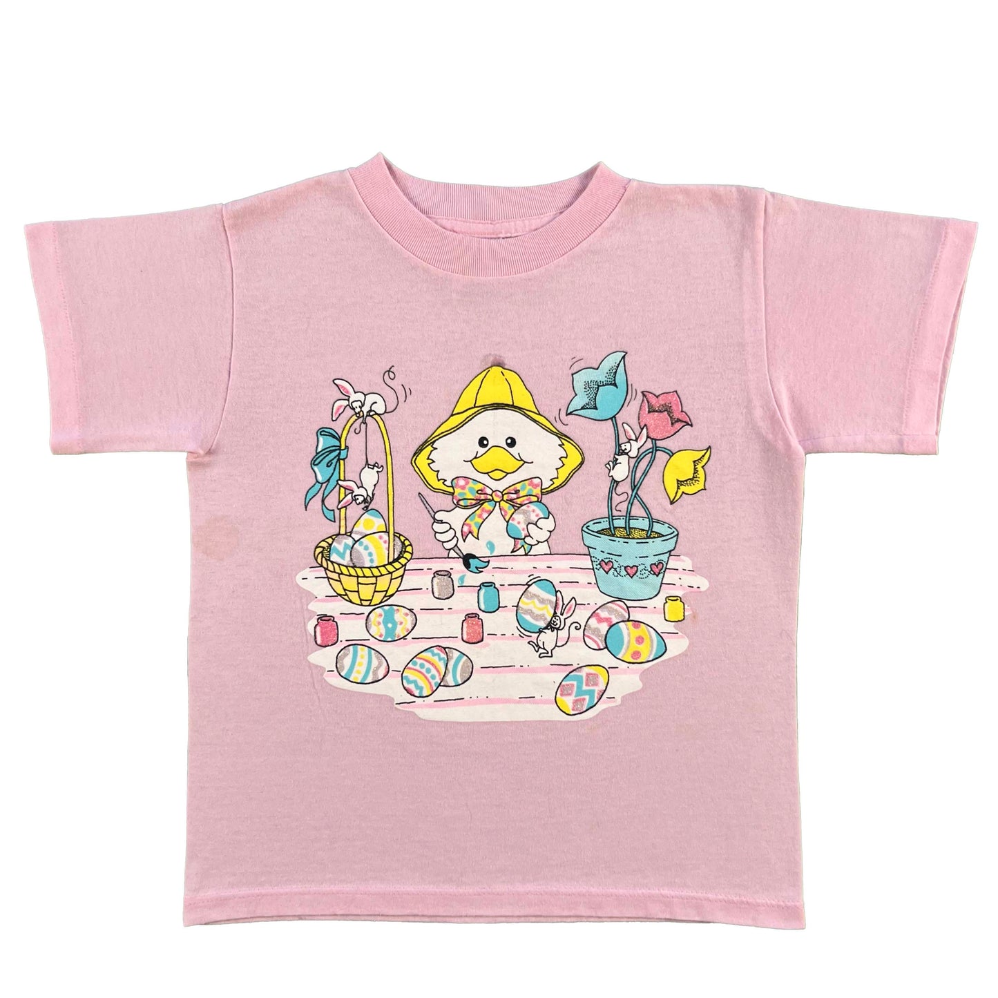 80s Incredibly Cute Duck Painting Eggs Tee- XS