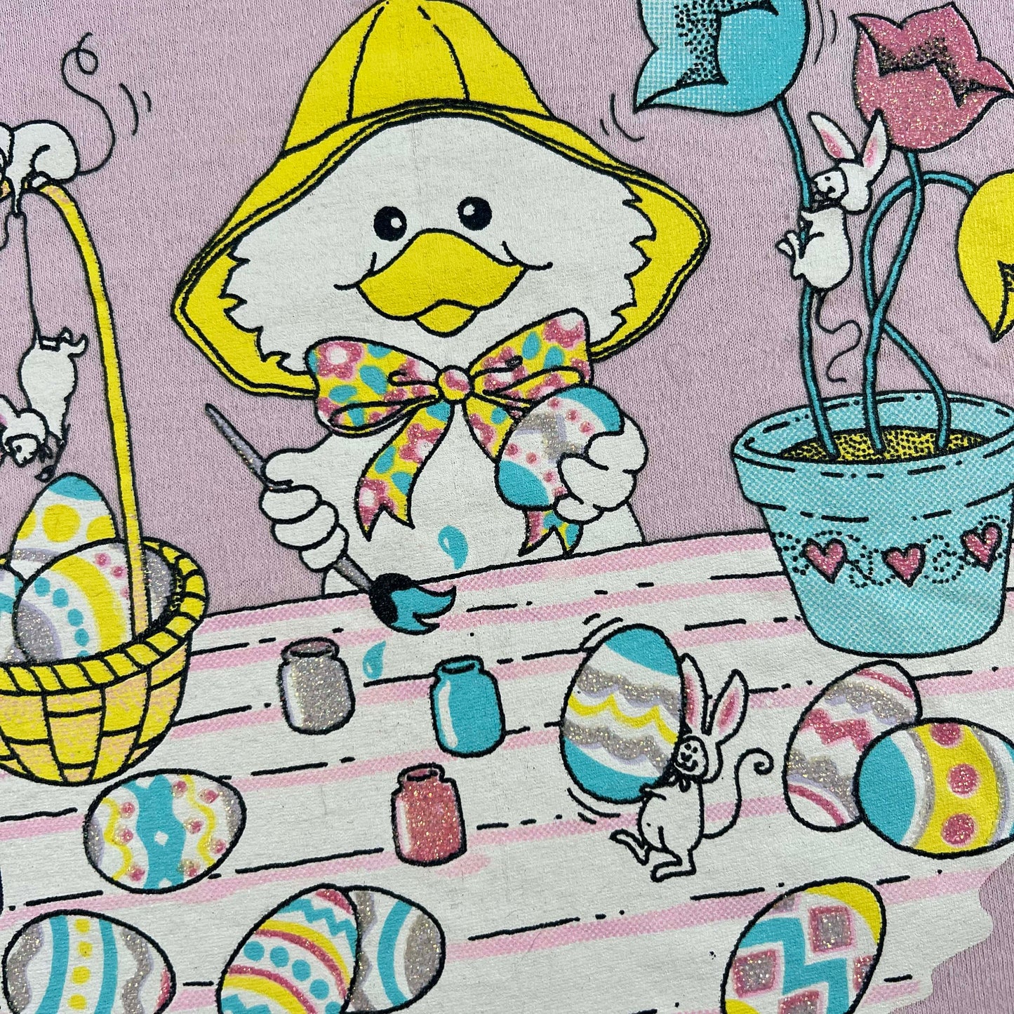 80s Incredibly Cute Duck Painting Eggs Tee- XS