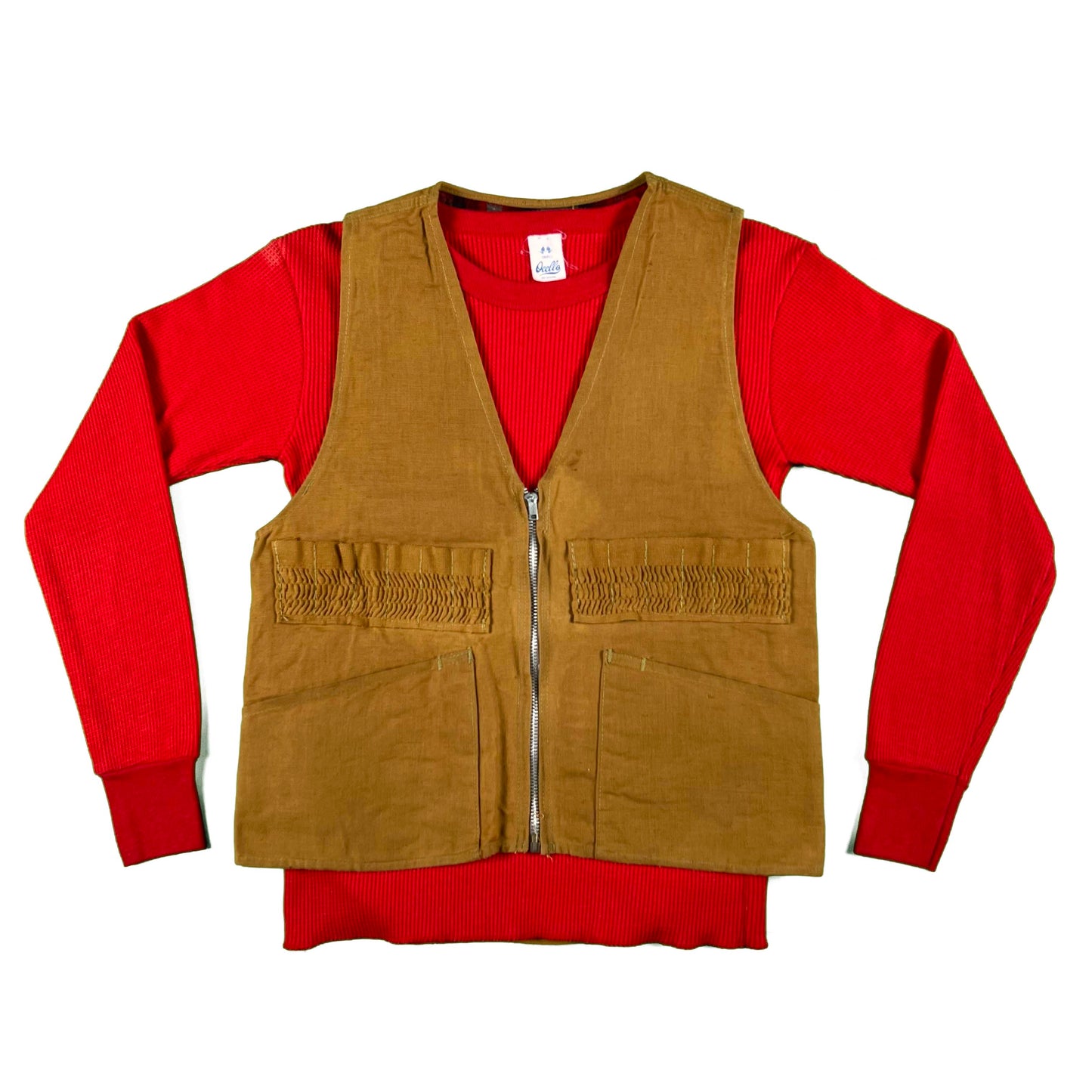 60s/70s Waffle Thermal and Zip Hunting Vest Combo- S