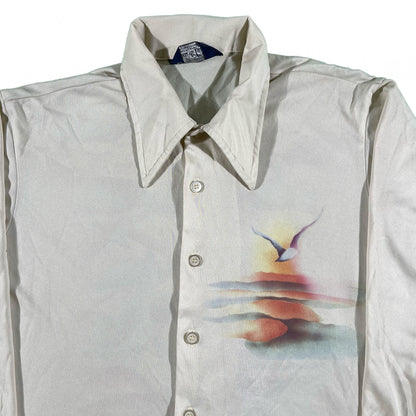 70s Polyester Painted Bird Sunset Shirt - L