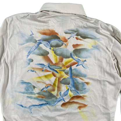 70s Polyester Painted Bird Sunset Shirt - L