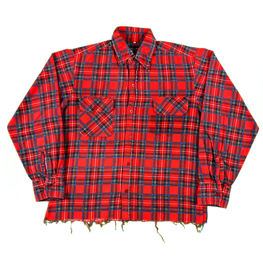 90s Cropped L/S Plaid Printed Flannel Shirt- S