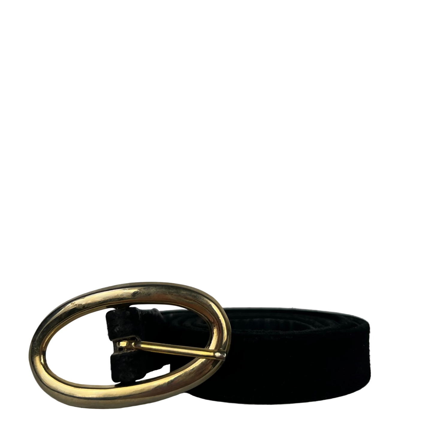 00s Oval Buckle Black Suede Leather Belt- 24"-28"