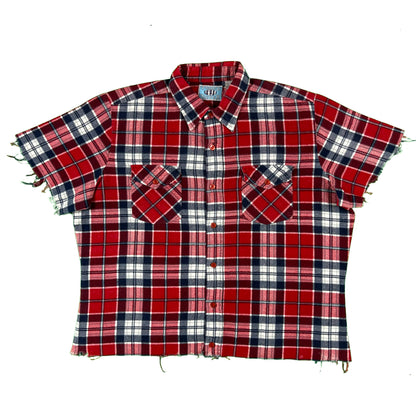 90s Cropped Plaid Printed Flannel Shirt- L