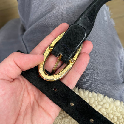 00s Oval Buckle Black Suede Leather Belt- 24"-28"